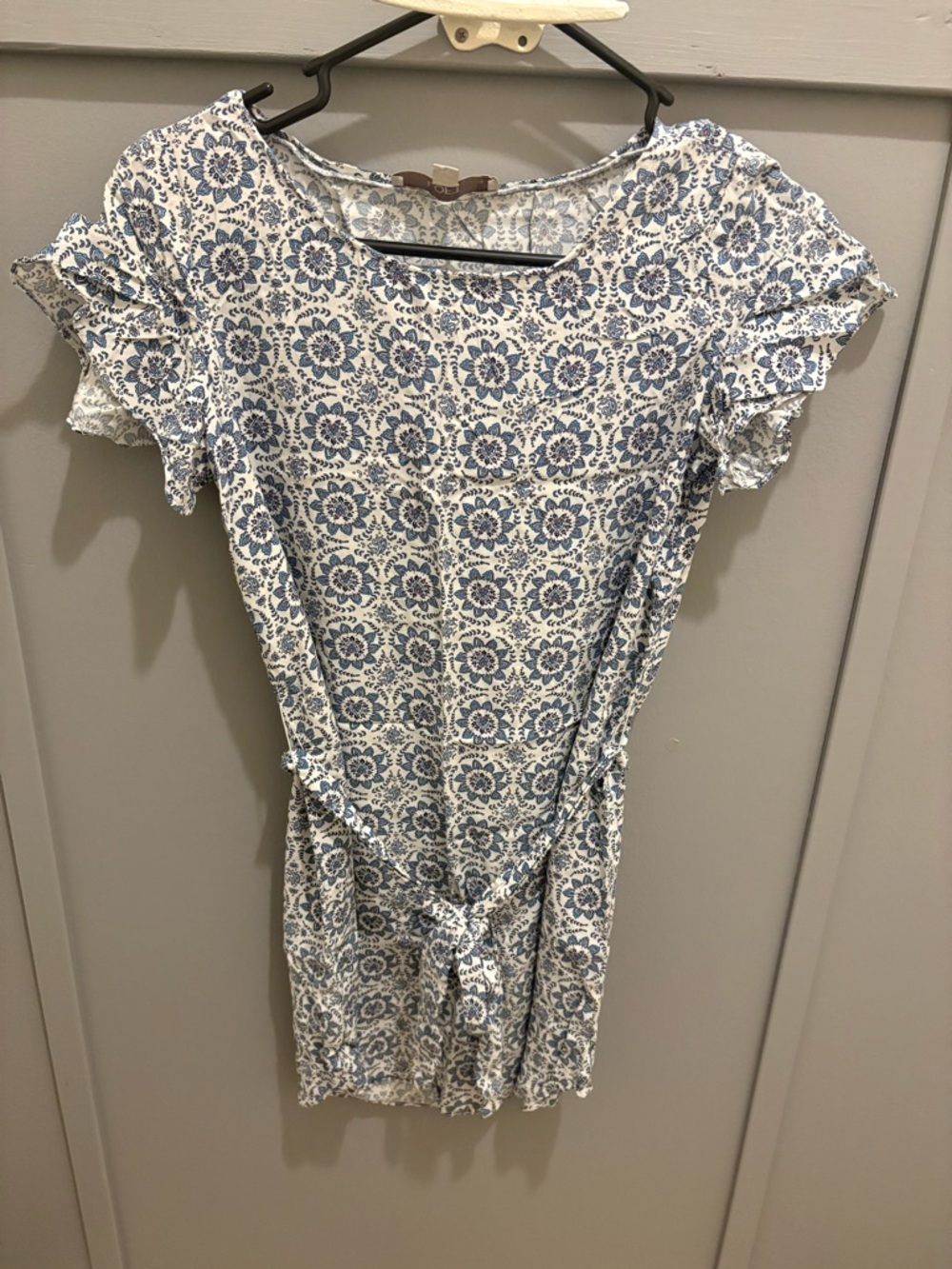 LOFT White Dress with Blue Paisley Print